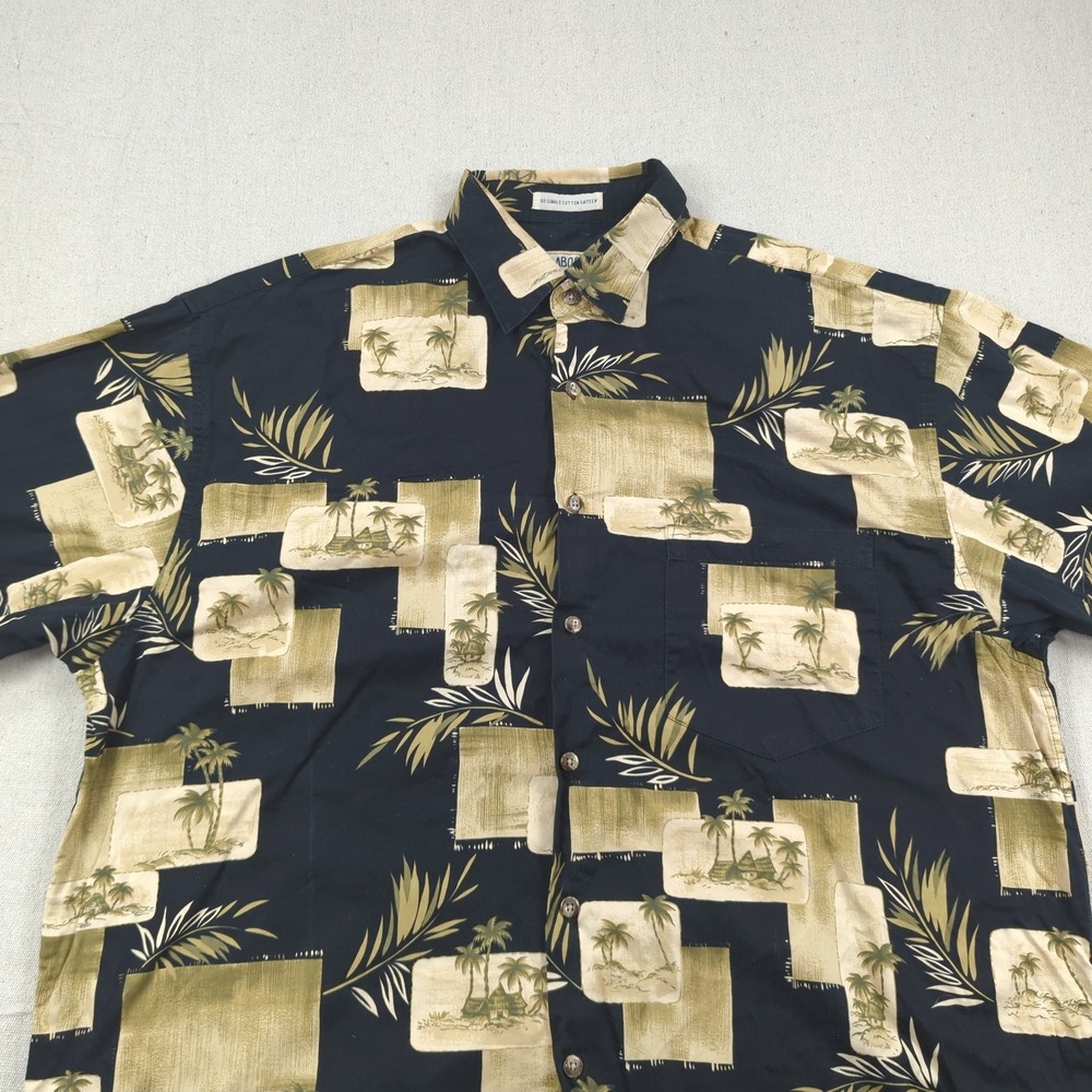 Bamboo Cay Shirt Mens Extra Large Black Floral Hawiian Palm Beachy Casual - Picture 2 of 11